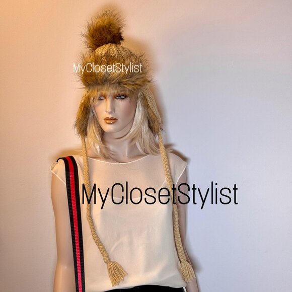 Anthropologie Fur Aviator Trapper Hat Long Braided Ties NWT! os RARE unique - Picture 5 of 6